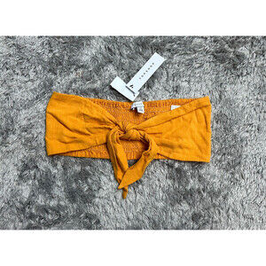 Topshop Tie Front Linen Strapless Tube Top Bandeau Summer Yellow Size 8 NWT